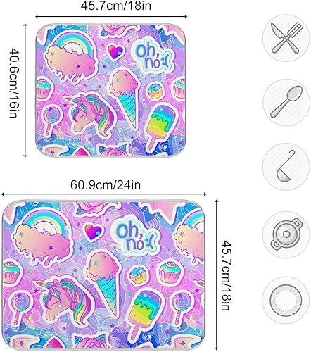 Miniatura 3 de Colorful unicorns Sweets Rainbow Dish Drying Mat Drying Rack Kitchen Counter Dish Drainer With Mat Tapete Para Cocina 16'' x 18''