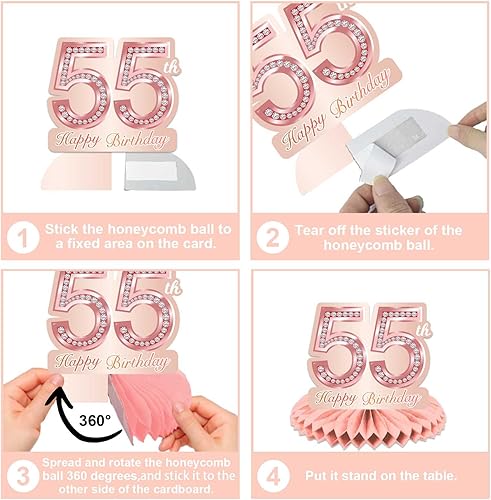 Miniatura 10 de Centros de mesa de nido de abeja de oro rosa con texto en inglés "Happy 60th Birthday", decoración de mesa para niñas y mujeres, dulce princesa de