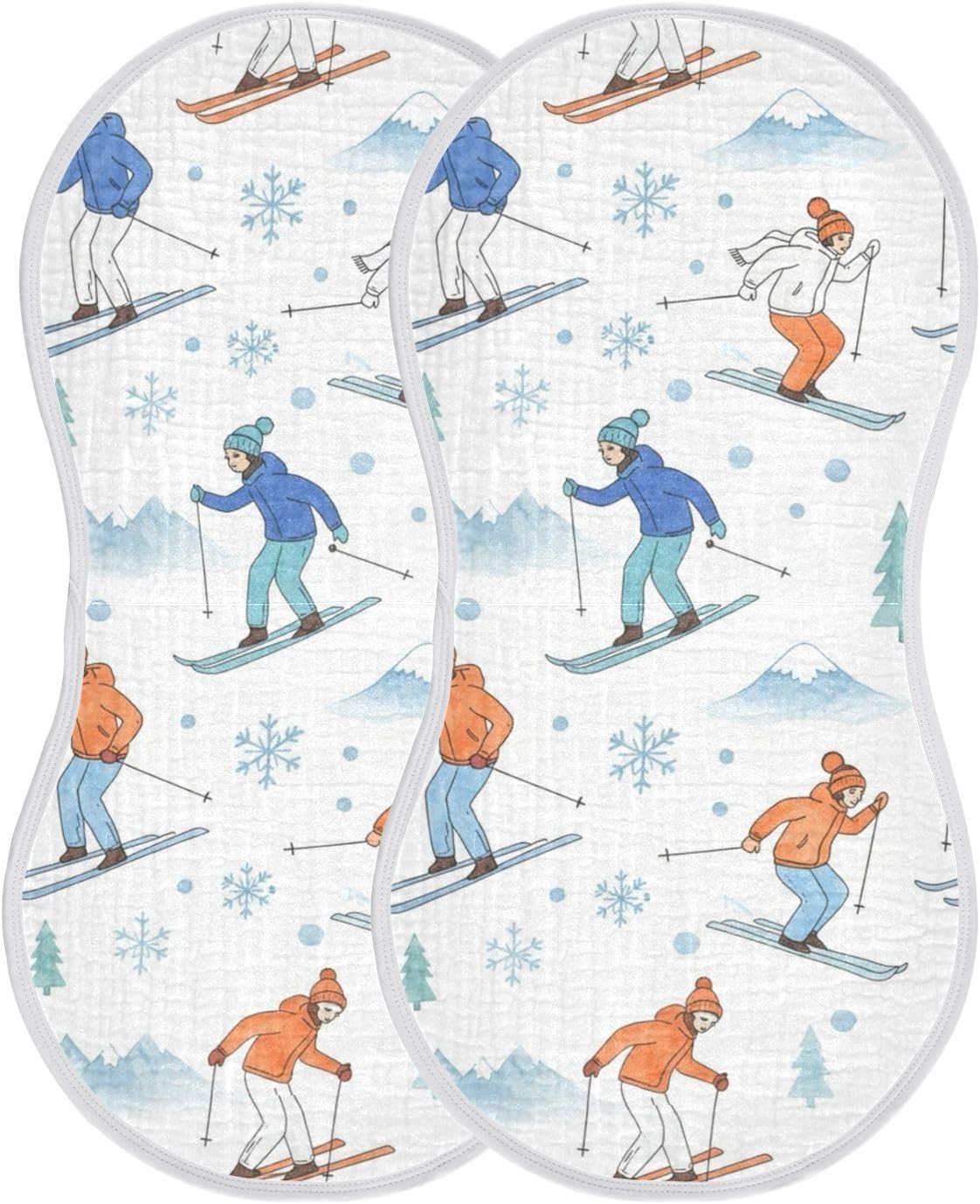 Emelivor Winter Christmas Skiing White Pattern Muslin Burp Cloths for Baby Super Soft Baby Burp Cloths 4 Pack Absorbent Baby Washcloths Towel Burp Bibs Burping Spit Up Rags for Girls Boys Newborn