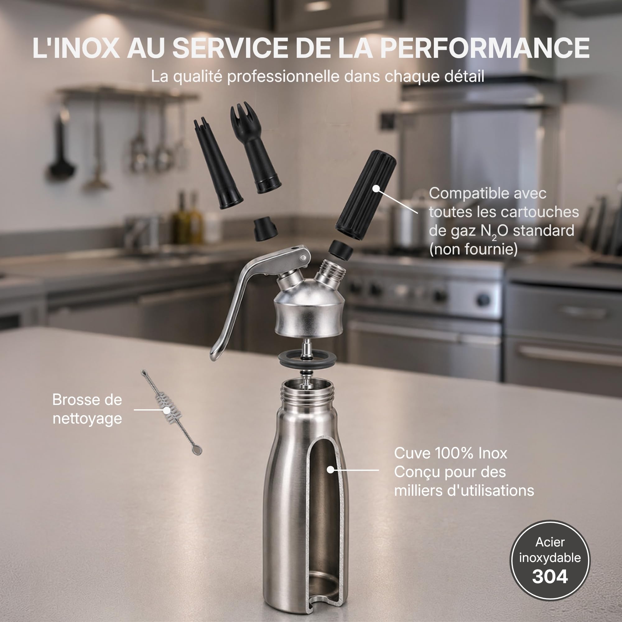 Siphon Kayser Pro Tout Inox - 0,5 L, Gris