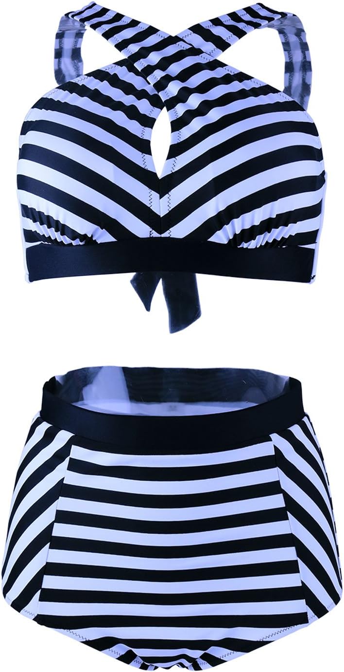 Women Summer High Waist Plus Size Bikini (M - 3XL) Sexy Cross Bandage Padded Swimsuit Beige