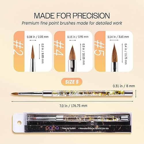 Miniatura 3 de PANA 3D Kolinsky - Brocha para arte de uñas, mango de purpurina dorada, tamaño 5, pincel acrílico para escultura de uñas, para manicura, pedicura,