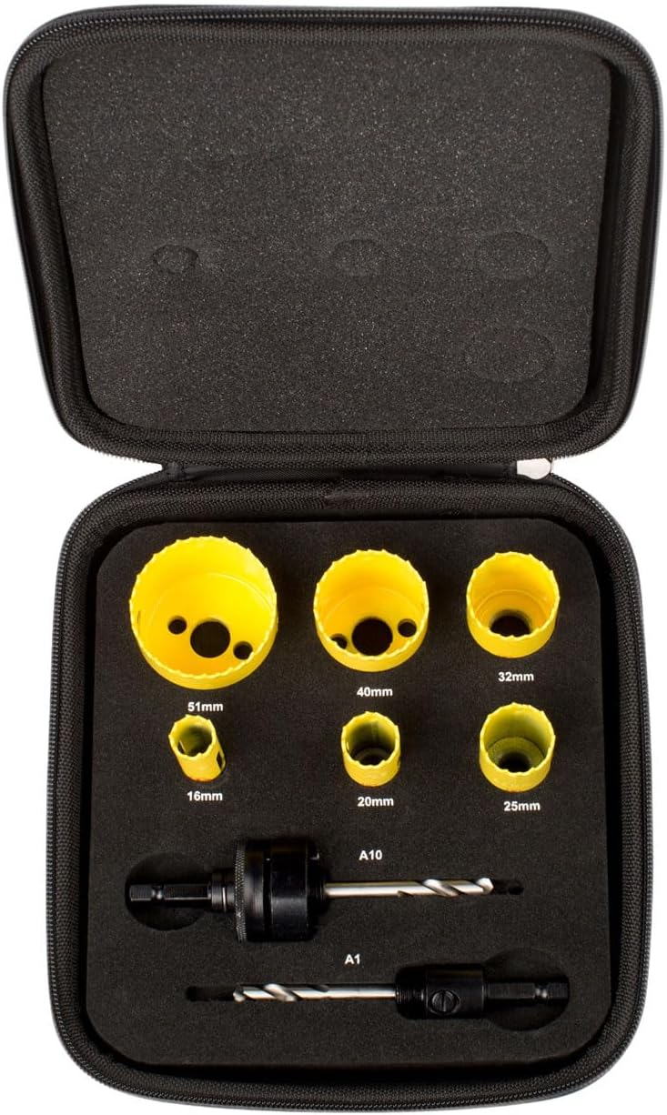 Bi-metal Hole Saw Kit - 8-Piece KFC06021 Fast Cut Electricians Hole Cutter Kit with Arbors - Compatible with Bosch Dewalt Hitachi Festool Milwaukee