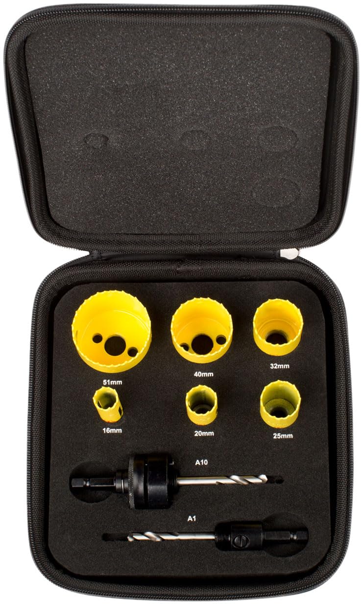 Starrett Bi-metal Hole Saw Kit - 8-Piece KFC06021 Fast Cut Electricians Hole Cutter Kit with Arbors - Compatible with Bosch Dewalt Hitachi Festool Milwaukee