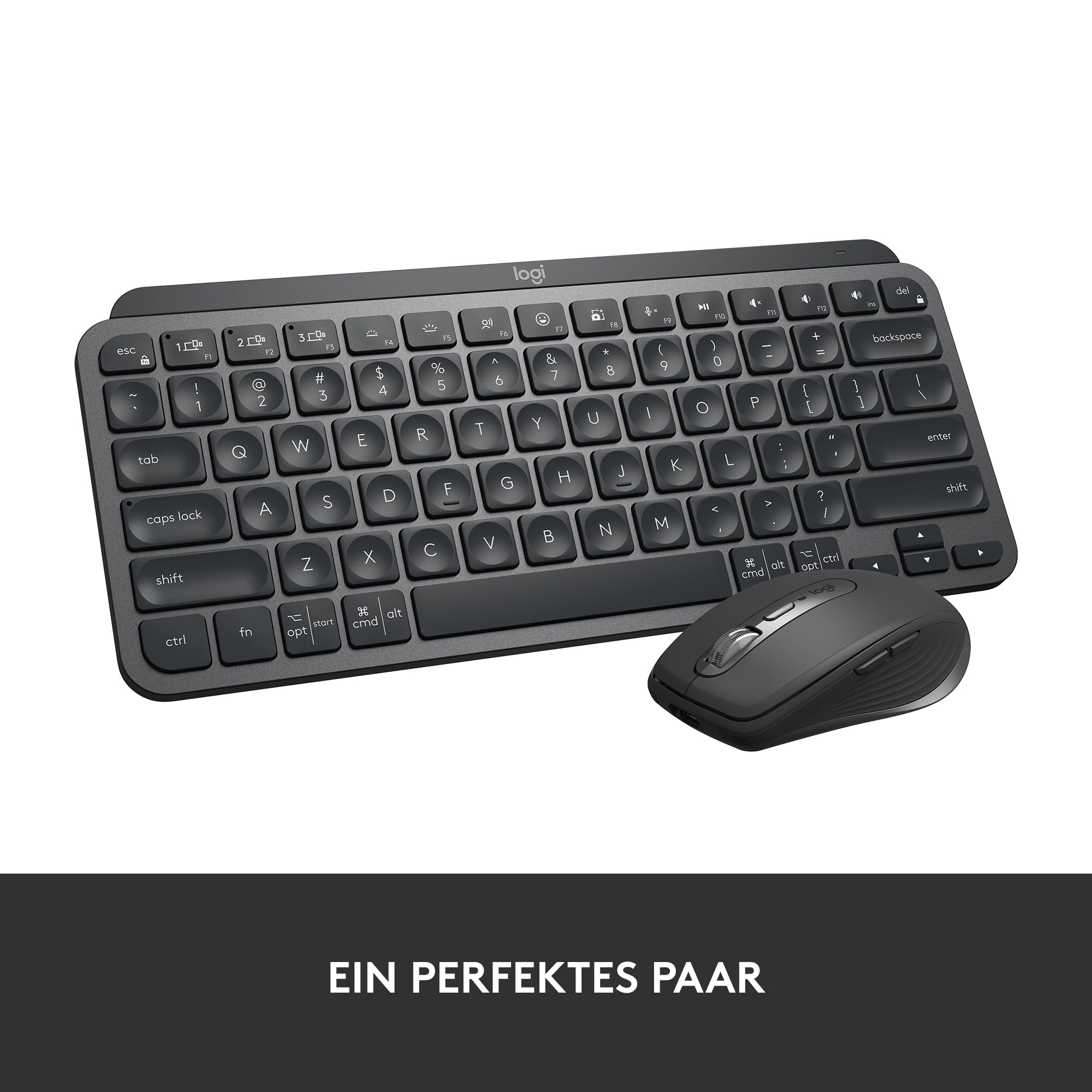 Logitech MX Keys Mini Kabellose Tastatur, Kompakt, Bluetooth, Hintergrundbeleuchtung, USB-C, Kompatibel mit Apple macOS, iOS, Windows, Linux, Android, Metallgehäuse - Dunkelgrau