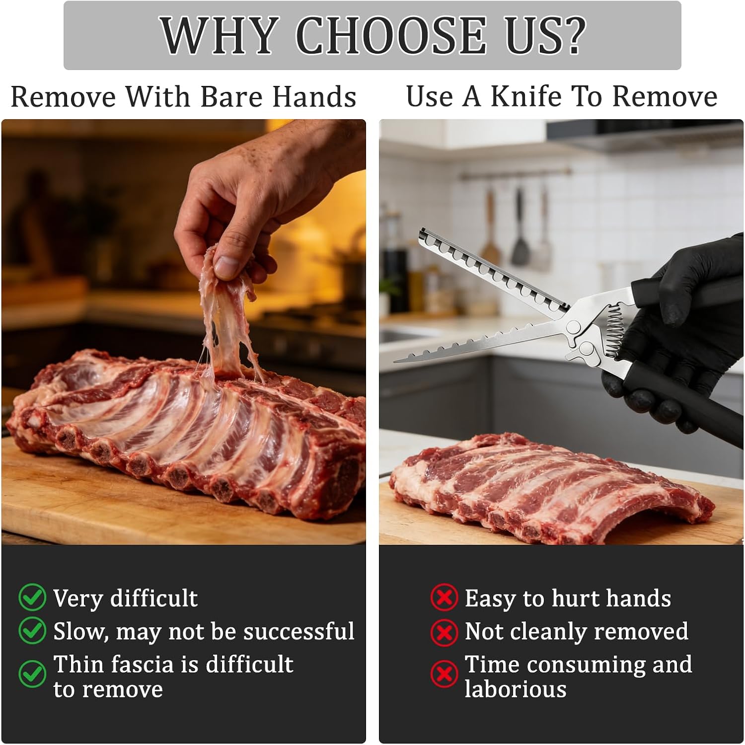 Rib Membrane Remover, Stainless Steel Cooking Accessories, BBQ Rib Skinner, Dishwasher Safe BBQ Accessory for Grilling and Cooking