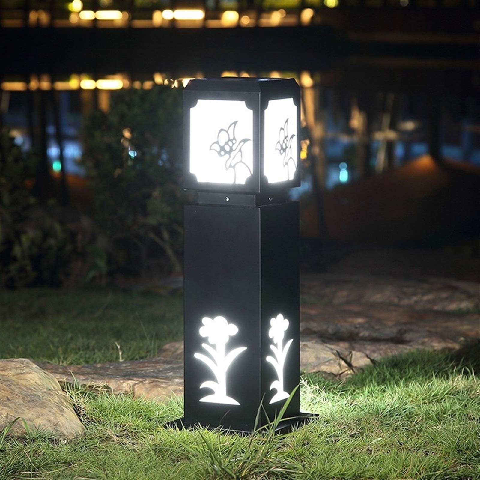 Lampada da cortile Lampada a colonna a luce solare a LED Lampione stradale Pilastro per esterni Lampada da giardino Lampada da giardino Lanterna Lampada da colonna in vetro in alluminio Lampada da