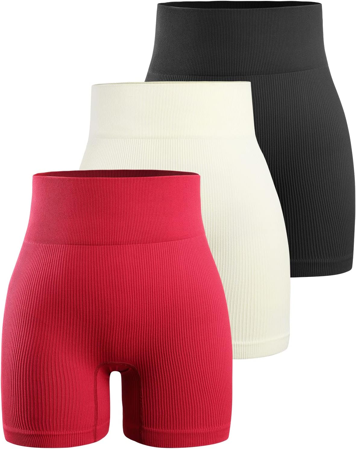 YNNTHY Women's Biker Shorts Workout Gym Ribbed High Waisted Spandex Yoga Shorts 3 Pack