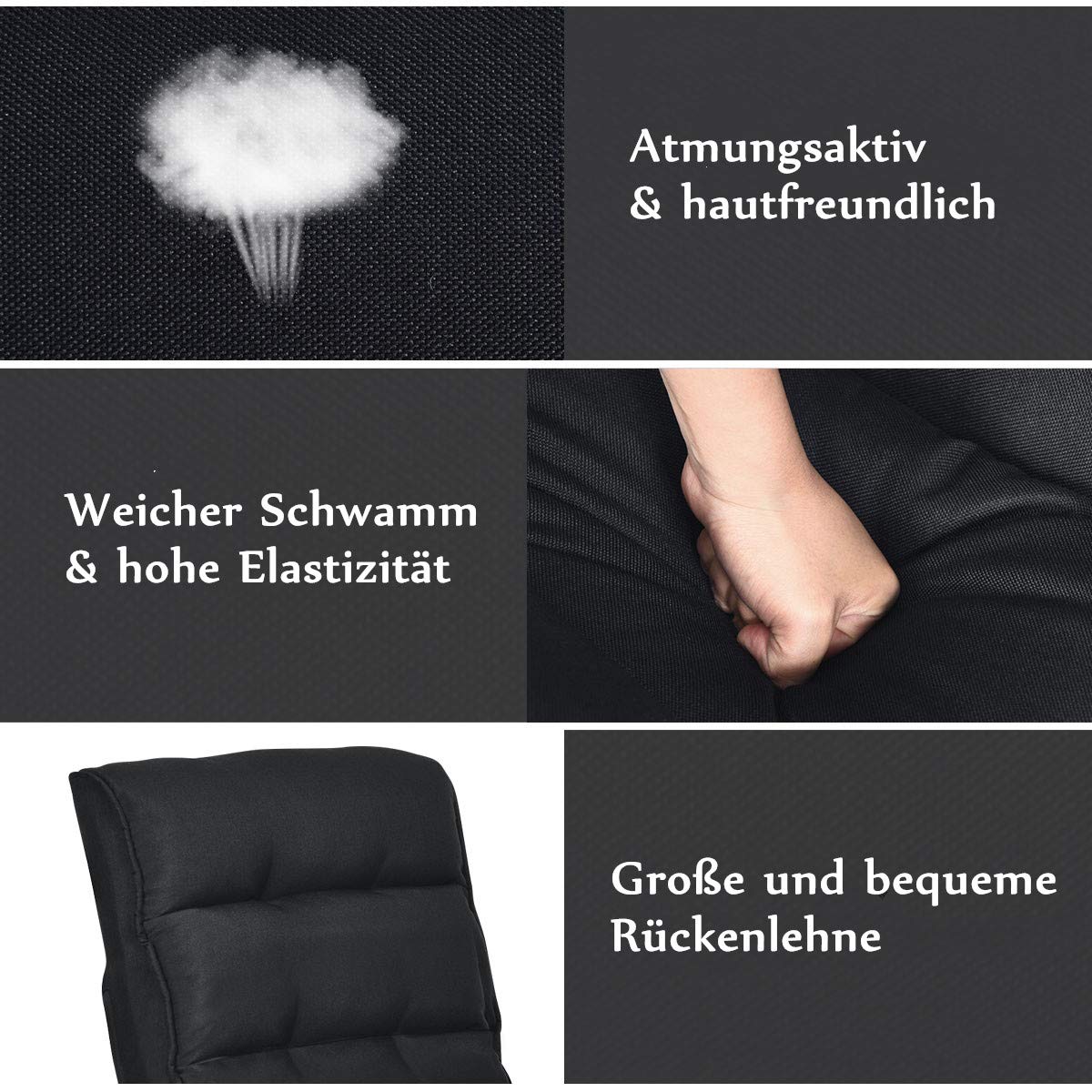 RELAX4LIFE Bodenstuhl mit 360° drehbarem Sockel, Bodensessel mit 5 winkelverstellbarer Rückenlehne 90°-135°, klappbarer Relaxsessel, bis 120kg belastbar, Lazy Sofa für Wohnzimmer und Büro (Schwarz)