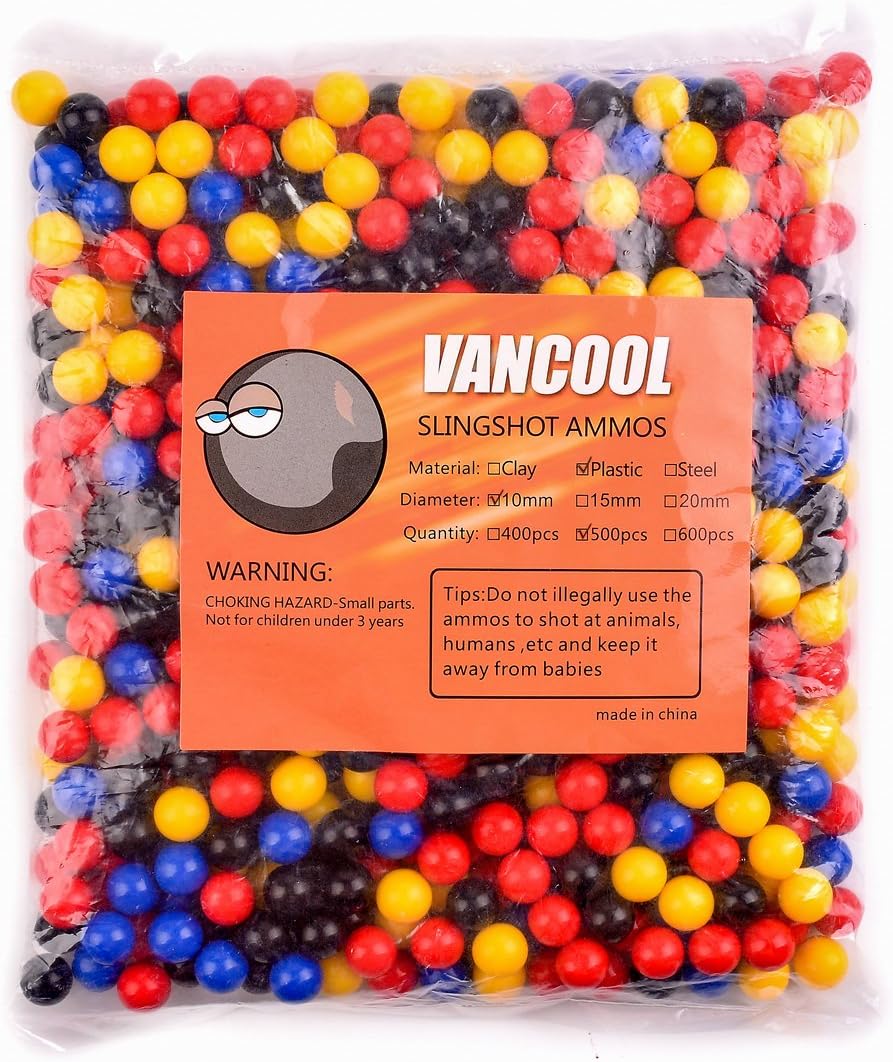 Vancool 3/8"(10mm) Professional Plastic Multicolor Slingshots Ammo, Multicolor Balls 500 per Pack