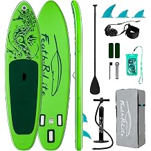 FEATH-R-LITE Inflatable Paddle Board Stand Up Paddleboards for Adults SUP with Premium Accessories Pump, Adjustable Paddle, Leash, Three Fins, Backpack