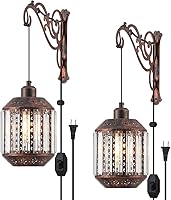 Vista 15 de 2 apliques de pared colgantes con enchufe regulables, luces de pared ajustables con cable de enchufe y regulador de intensidad de encendido/apagado