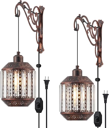 Miniatura 15 de 2 apliques de pared colgantes con enchufe regulables, luces de pared ajustables con cable de enchufe y regulador de intensidad de encendido/apagado