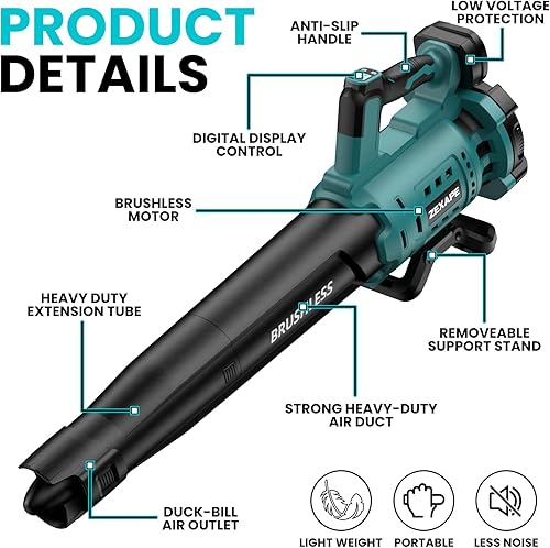 Miniatura 7 de Soplador de hojas inalámbrico para batería Makita de 18 V, soplador eléctrico de 480 CFM con motor sin escobillas, 6 velocidades variables de hasta