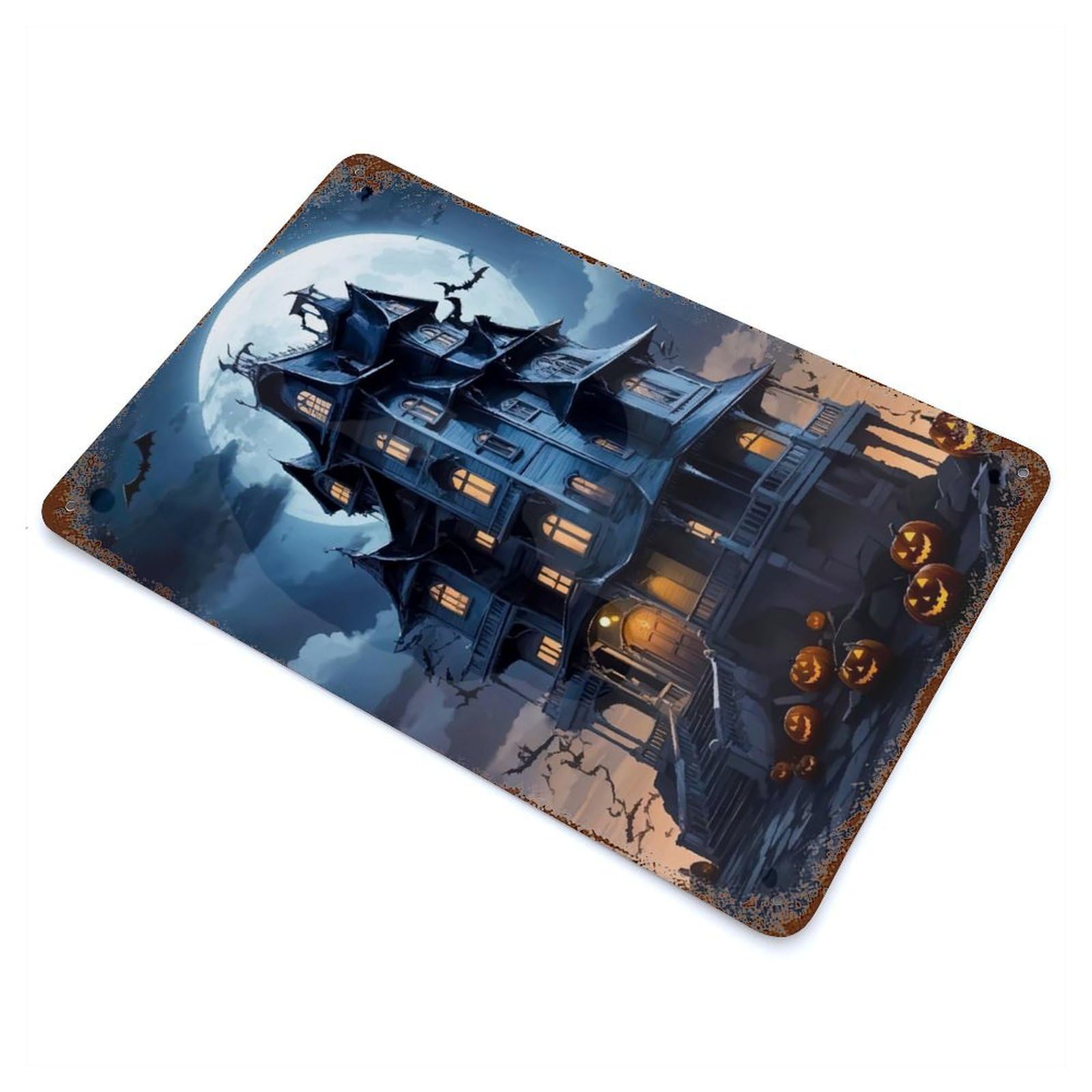 Demonic Castle Vintage Wall Sign 11.8"x7.9", Rust Effect Metal Decor for Farmhouse, Kitchen And Entryway Decor