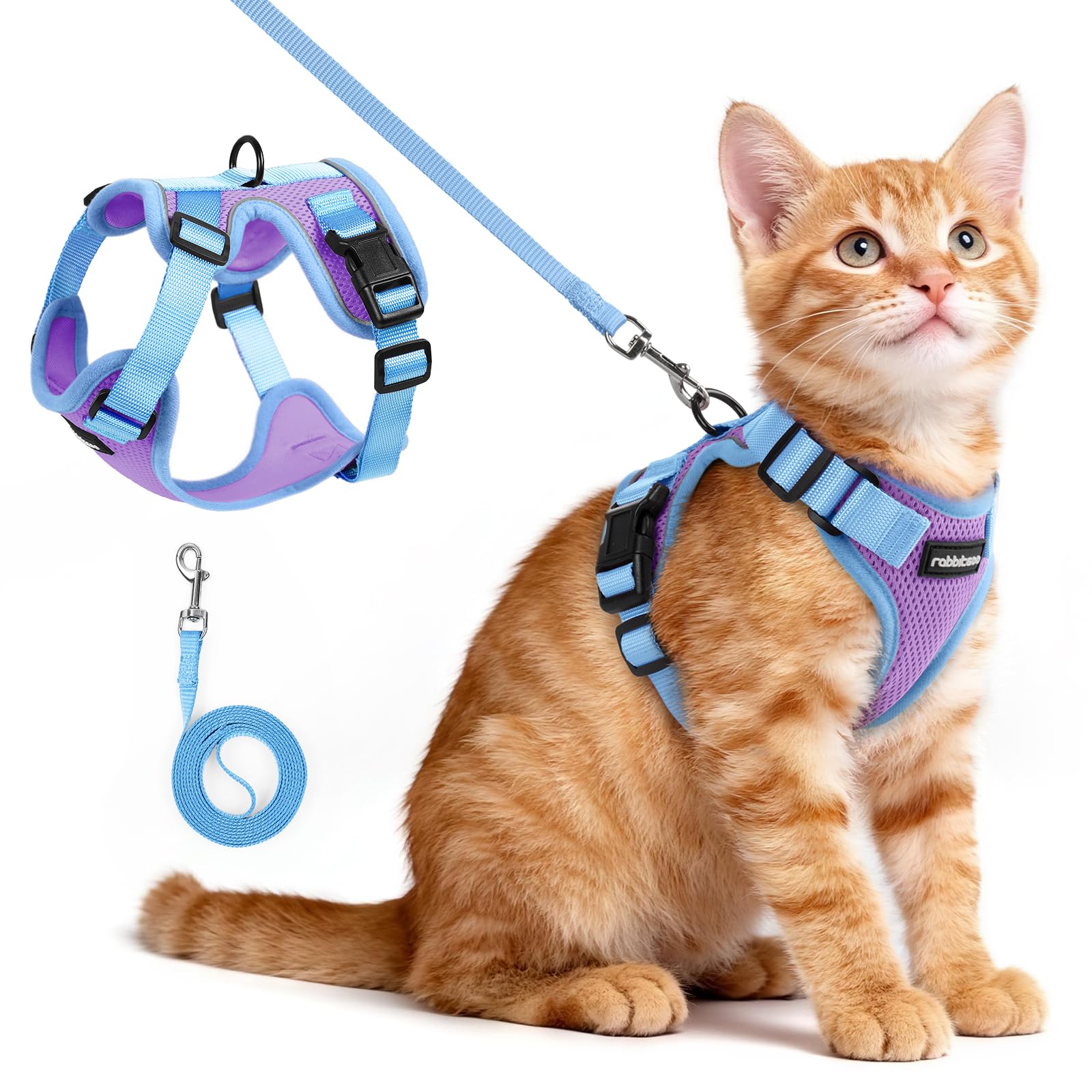 rabbitgoo Cat Harness and Leash Set, Escape Proof, Purple &amp; Blue