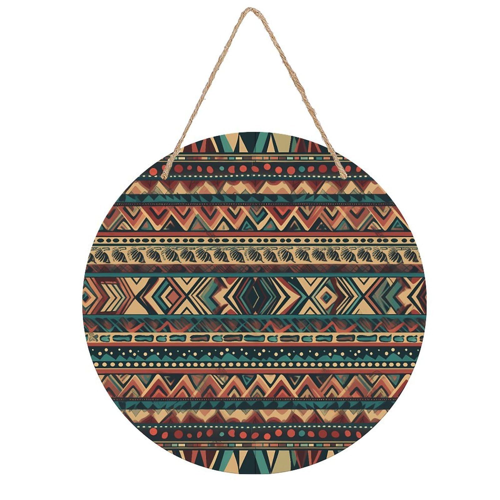 VstaDank Native American Wooden Wall Art Decor Round Wood Plaque Wooden Door Hanger Sign with Hole And Hanger Rope Trend Wood Decorative Paintings for Home Outdoor Indoor 7.87 Inch