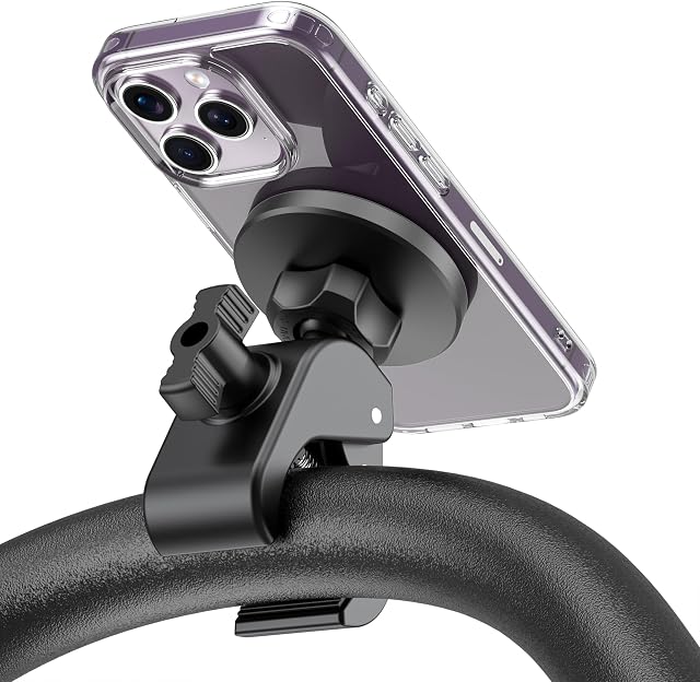 Magnetic Phone Holder Clamp Mount - 20 x N52 Strong Magnet Universal Mount | For Gym, Spin Bikes (Fits Peloton), Treadmills, Strollers, Golf Cart, Shopping Cart - Compatible with MagSafe iPhone 12 to 17