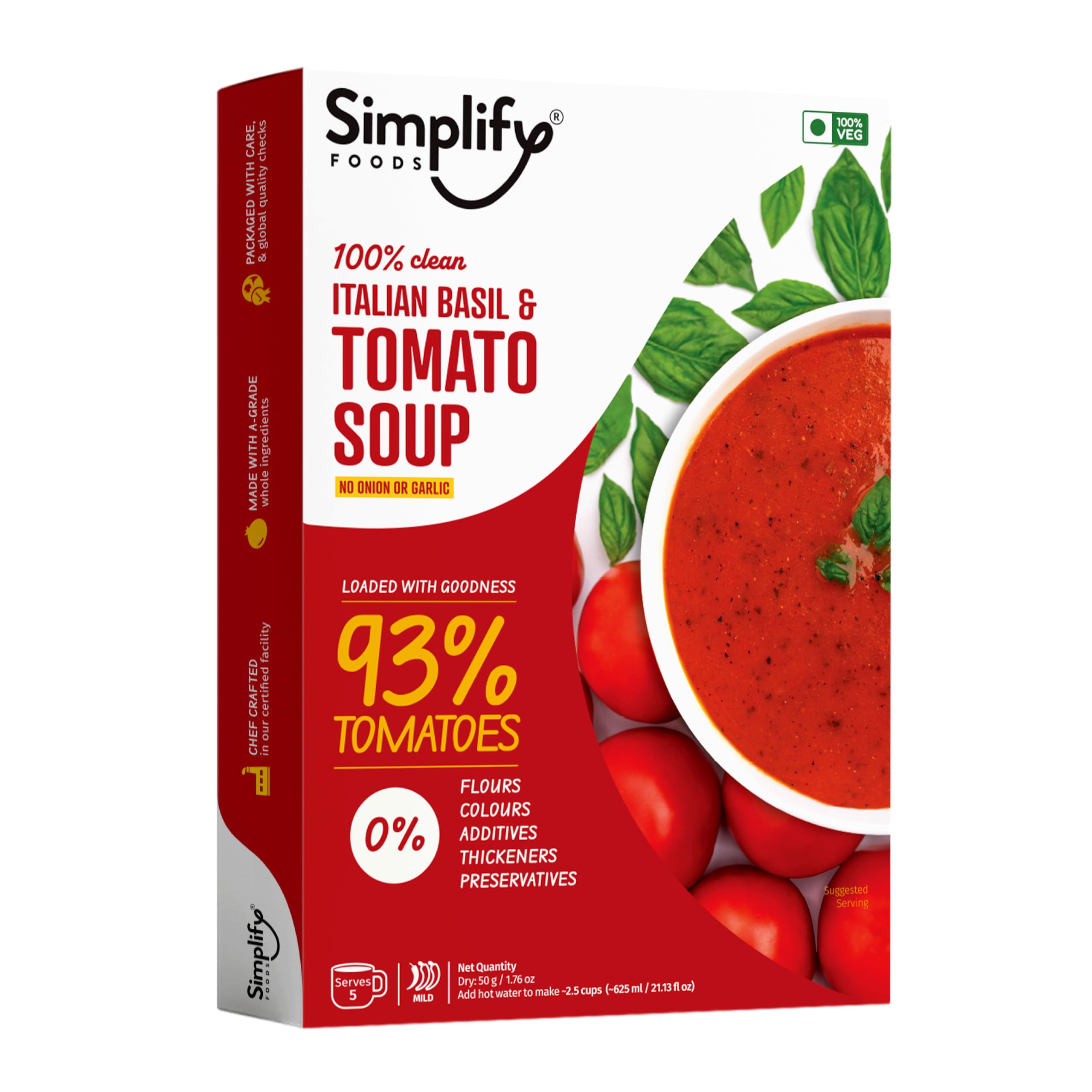 Simplify Foods presents Italian Basil & Tomato Soup - No Onion or Garlic | Instant Soup Granules, 100% Clean Ingredients | Pack of 1 (makes 625ml) | No Flour, Fillers or Artificial Ingredients - just add Hot Water-image-48