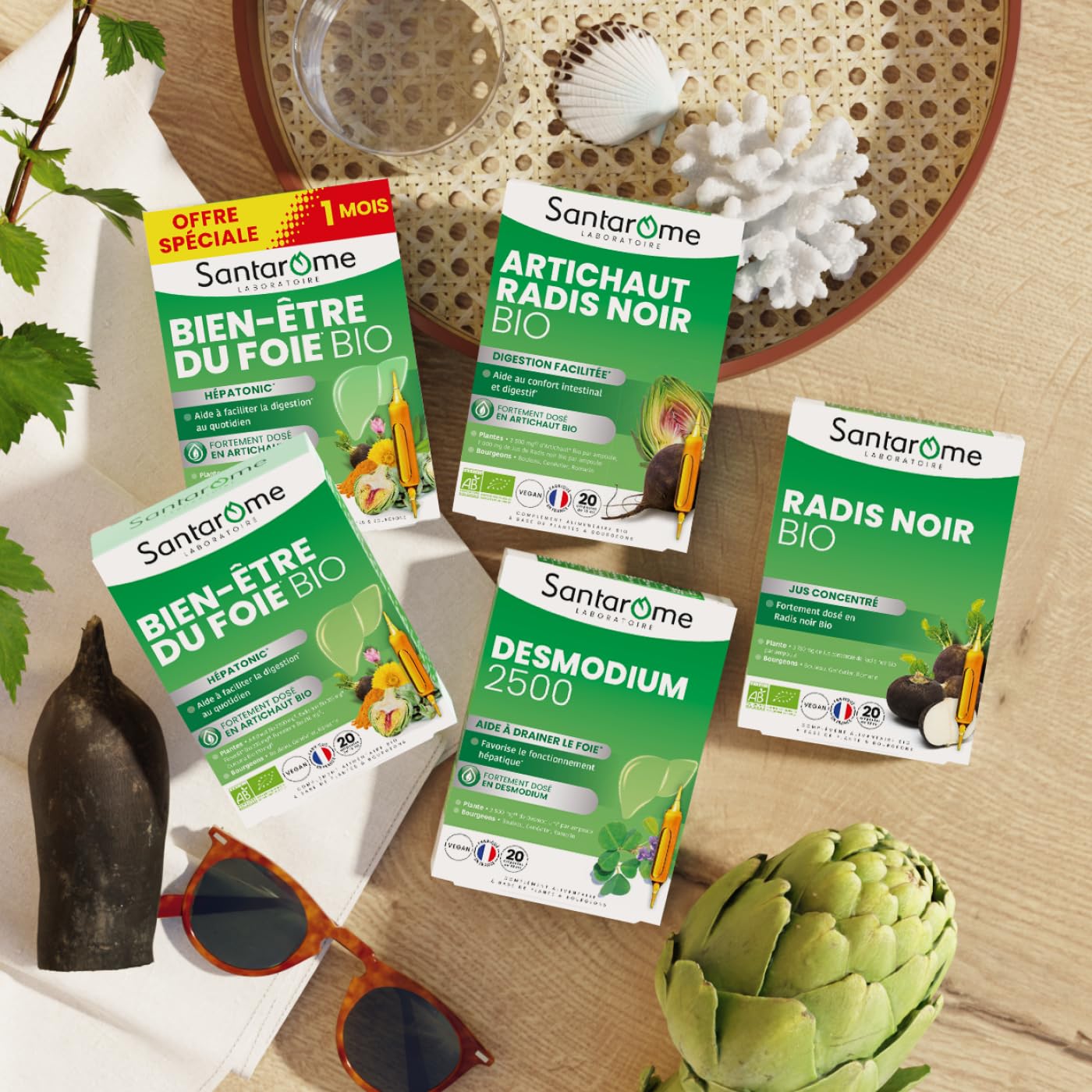 Desmodium 2500 - Complément Alimentaire Détox Foie - 20 Ampoules Goût Pomme - Santarome Bio
