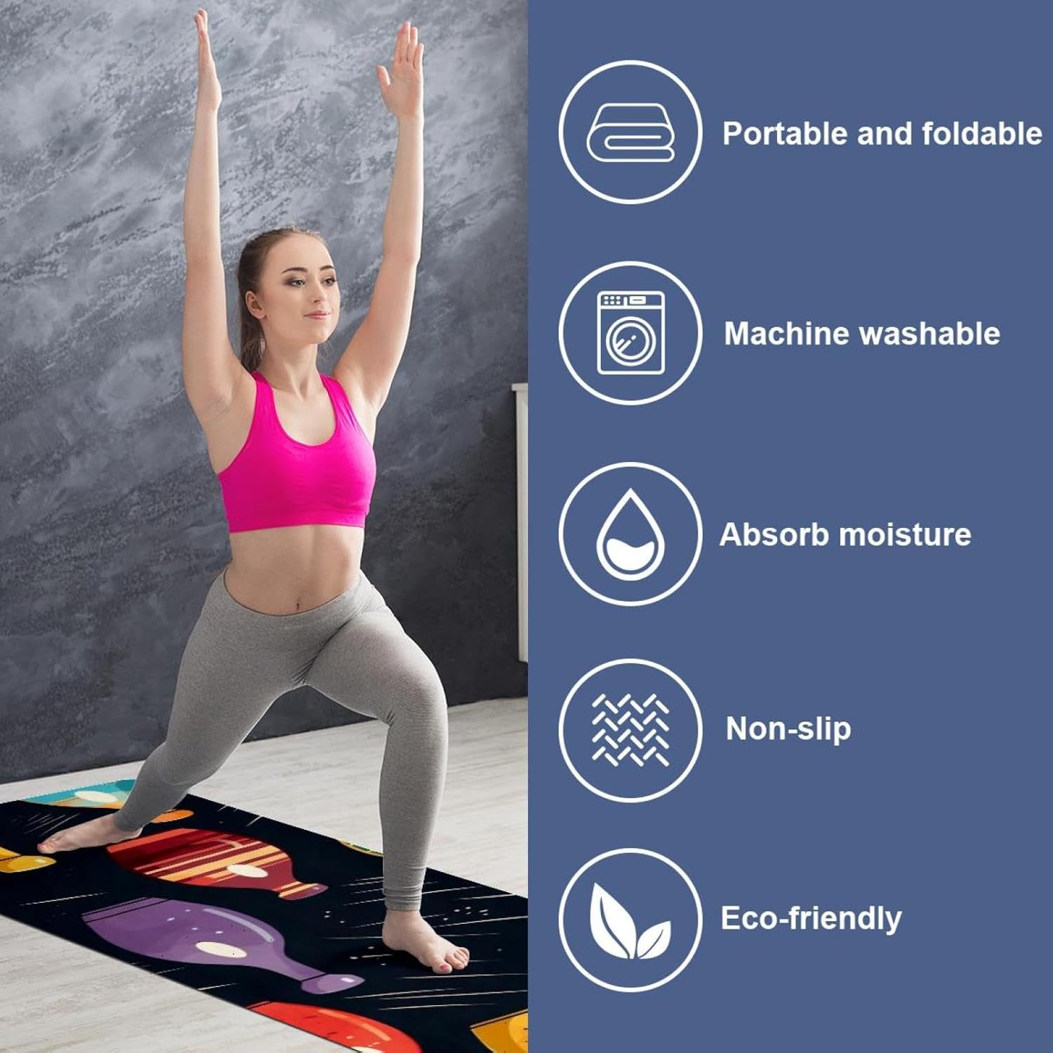 Yoga Towel, Bowling Pattern Non Slip Sweat Absorbent Hot Yoga Mat Towel for Hot Yoga, Pilates and Fitness - 72.8" x 26.8"