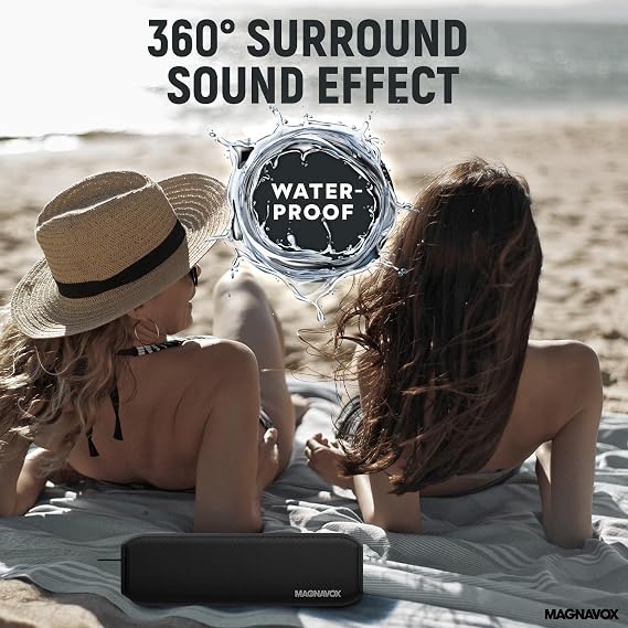 Magnavox MMA3929 Waterproof Portable Bluetooth Speaker with 360 Sound in Black