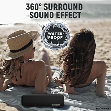 Magnavox MMA3929 Waterproof Portable Bluetooth Speaker with 360 Sound in Black