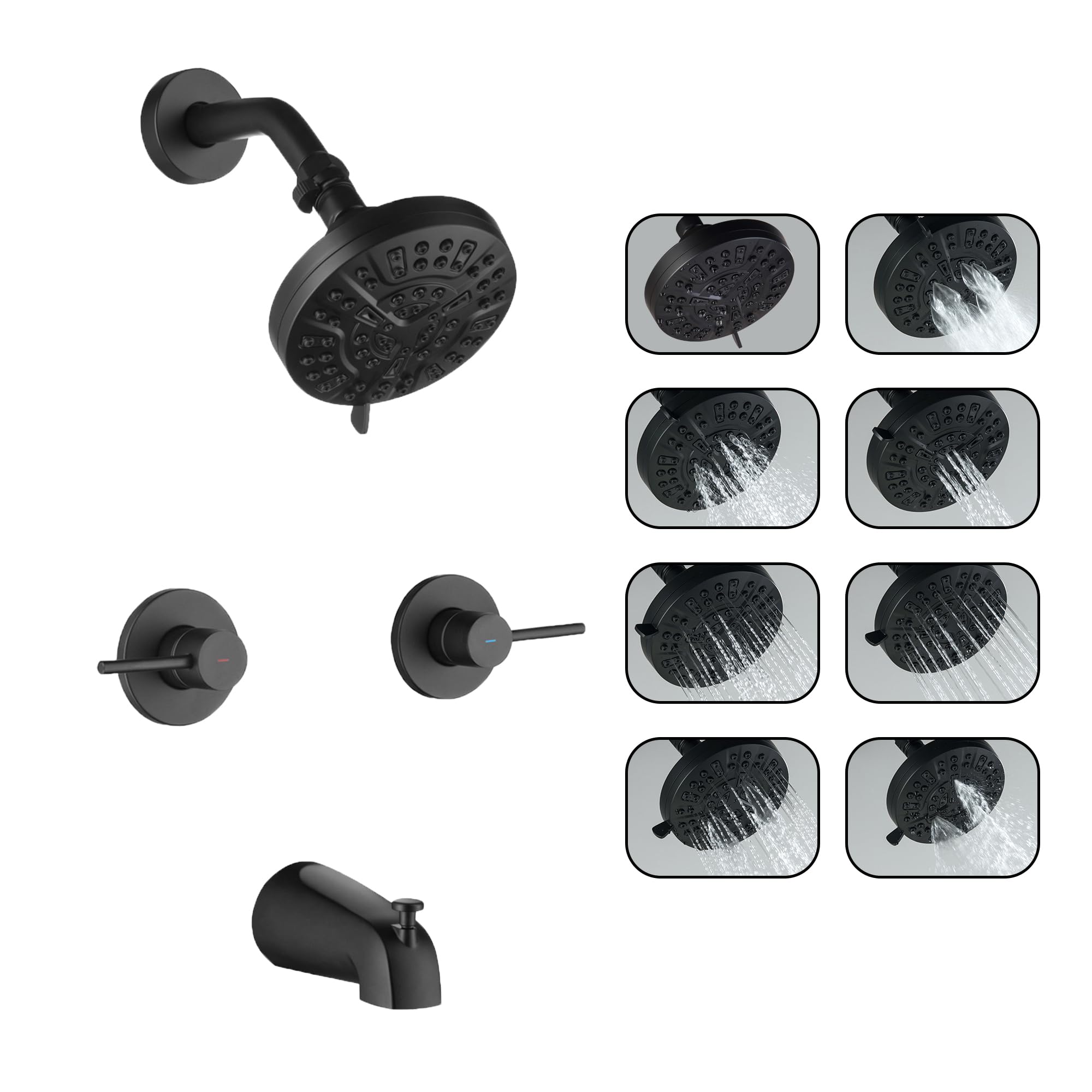 SUBEIXI matte black tub and shower faucet set with tub spout and shower head
