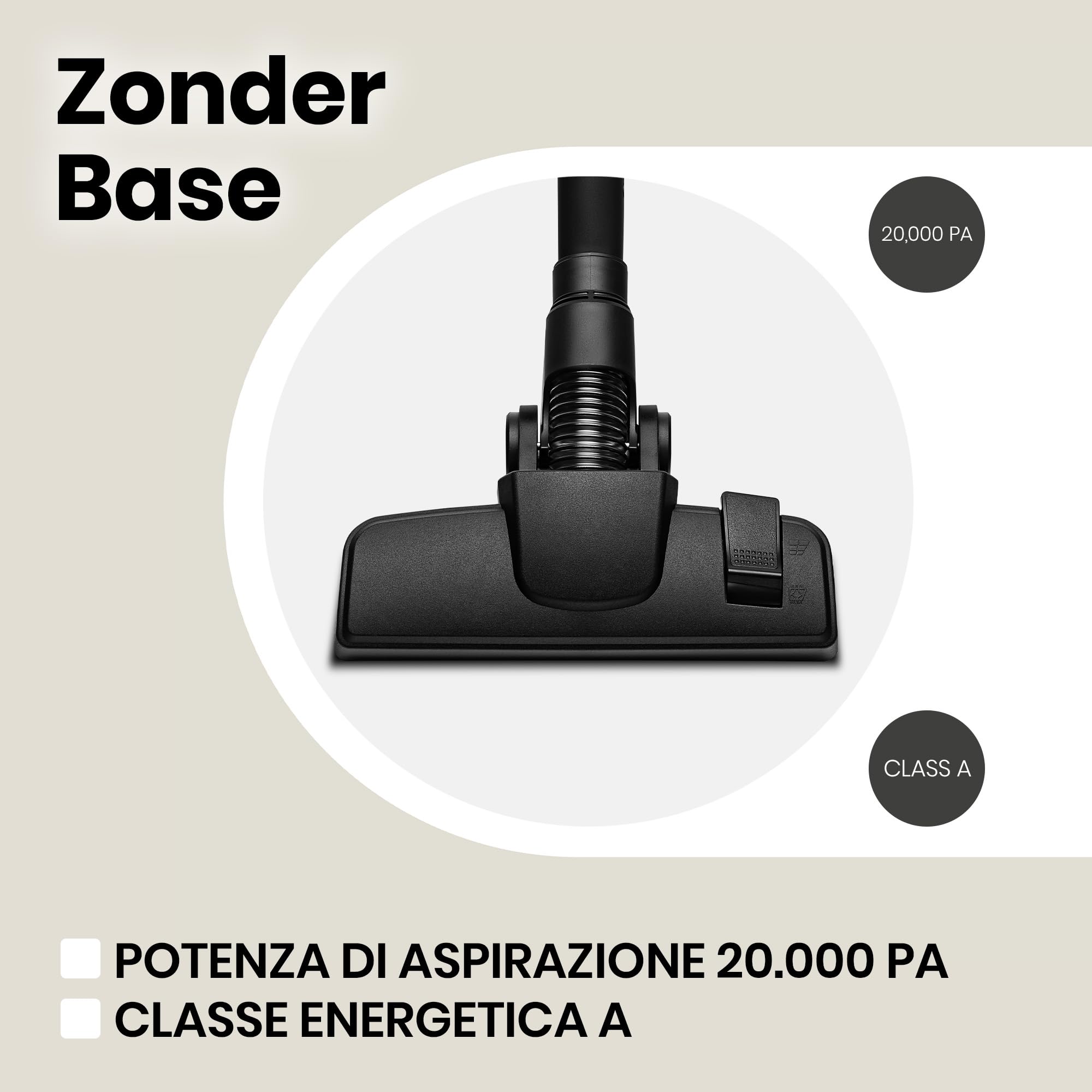 ZEEGMA Zonder Base Aspirapolvere ciclonico Senza sacco, Alta potenza di aspirante 899W, Anti allergeni, 2 Filtri HEPA rimovibile e lavabile, Ricco set di Accesori, Container 2.5L, Classe Energetica A