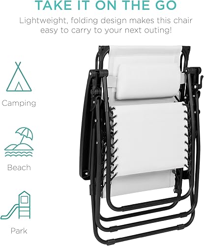 Miniatura 7 de Best Choice Products Silla reclinable plegable de gravedad cero para exteriores con toldo ajustable, reposacabezas, bandeja lateral para accesorios,