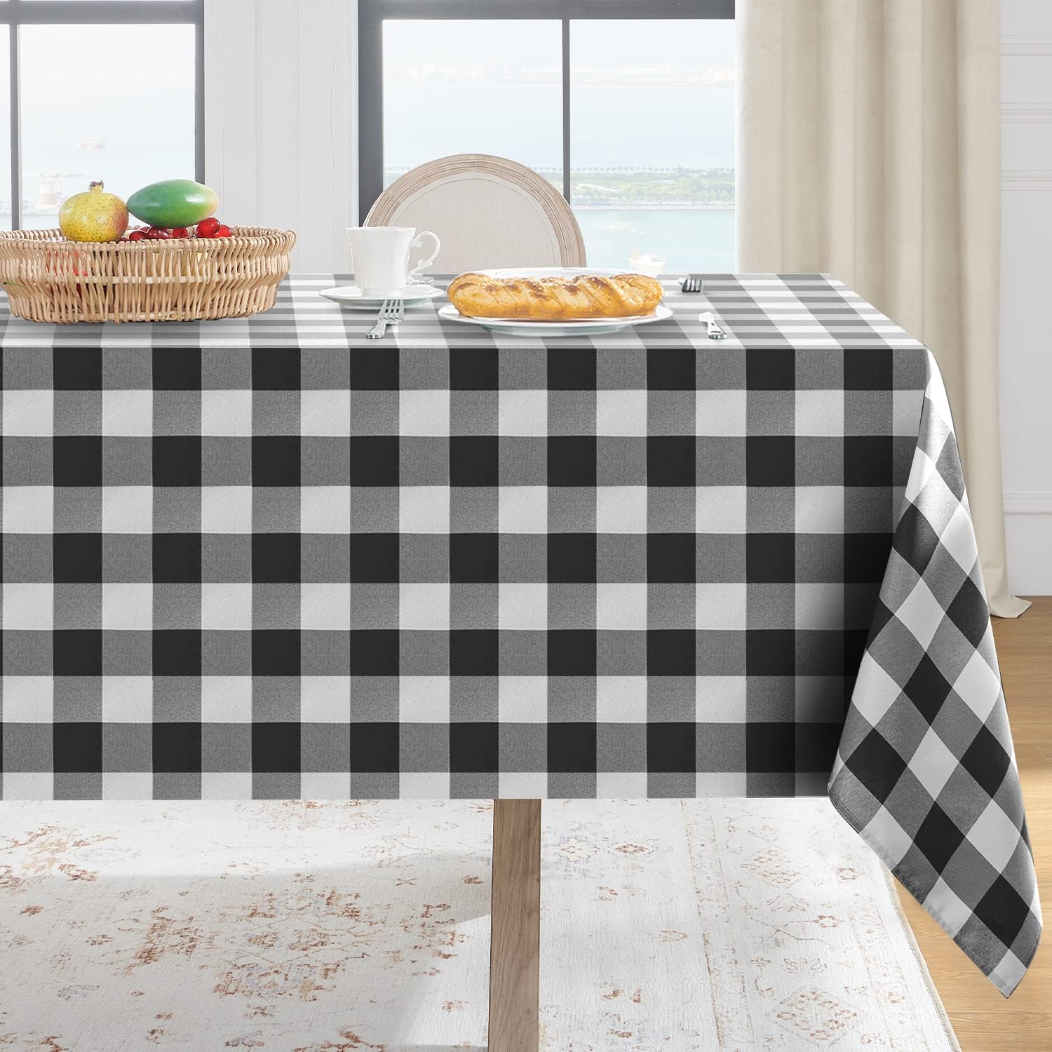 Softalker Gingham Checkered Tablecloth Square - Outdoor Waterproof Buffalo Plaid Table Cloth, Stain Resistant Washable Table Cover for Picnic, Camping - Yellow and White, 2 Pack - 54 x 54 Inch