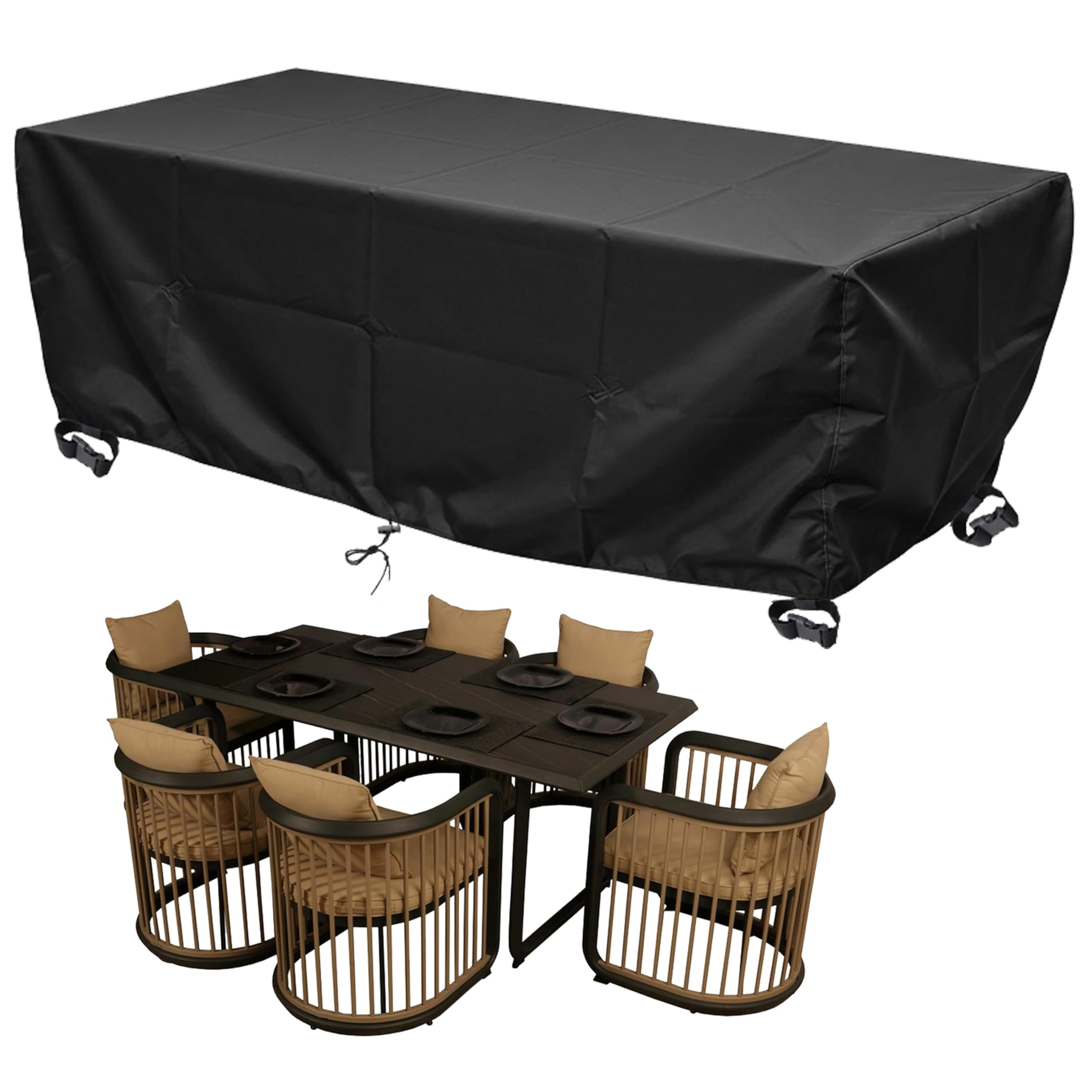 Housses pour tables de jardin rectangulaire 300x300x120cm bâche de protection salon extérieur noire