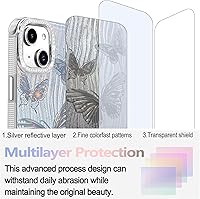 Vista 503 de I-MGAE-IN-AR - Funda diseñada para iPhone 12 y 12 Pro, diseño de mariposa plateada brillante, funda protectora de poliuretano termoplástico, suave
