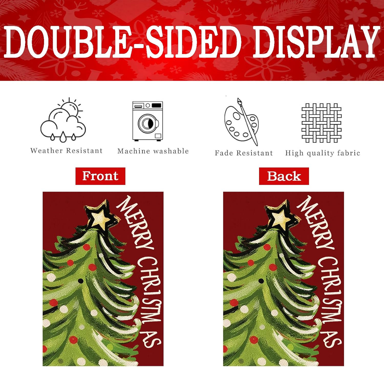 Merry Christmas Garden Flag Xmas Tree Yard Flag 12x18 Inch Double Sided,Outside Christmas Trees Winter Holiday Yard Outdoor Flag Yard Decoration for Outside - Image 4