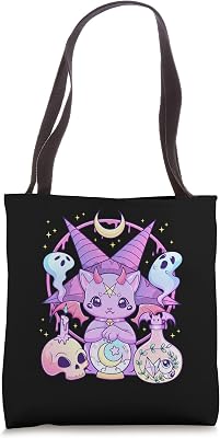 Kawaii Pastel Goth Cute Creepy Pentagram Cat Tote Bag