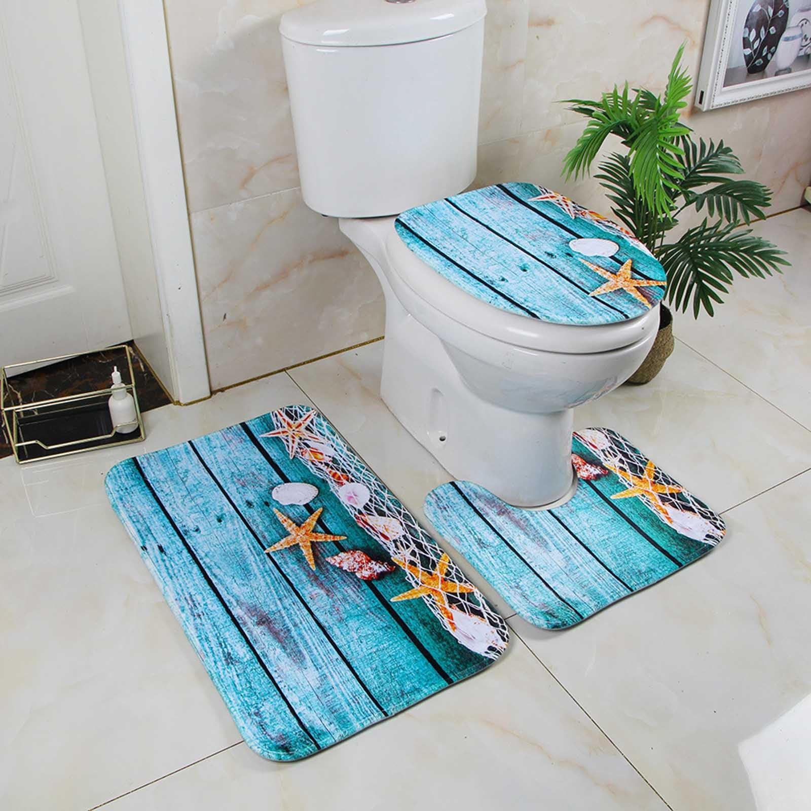Badezimmer-Set Mit Blumen-Duschvorhang – Aquarell-Blumen Design, 183x183 Cm, Inkl. Badematte, WC-Sitzbezug & Kissen, Wasserdichtes Polyester