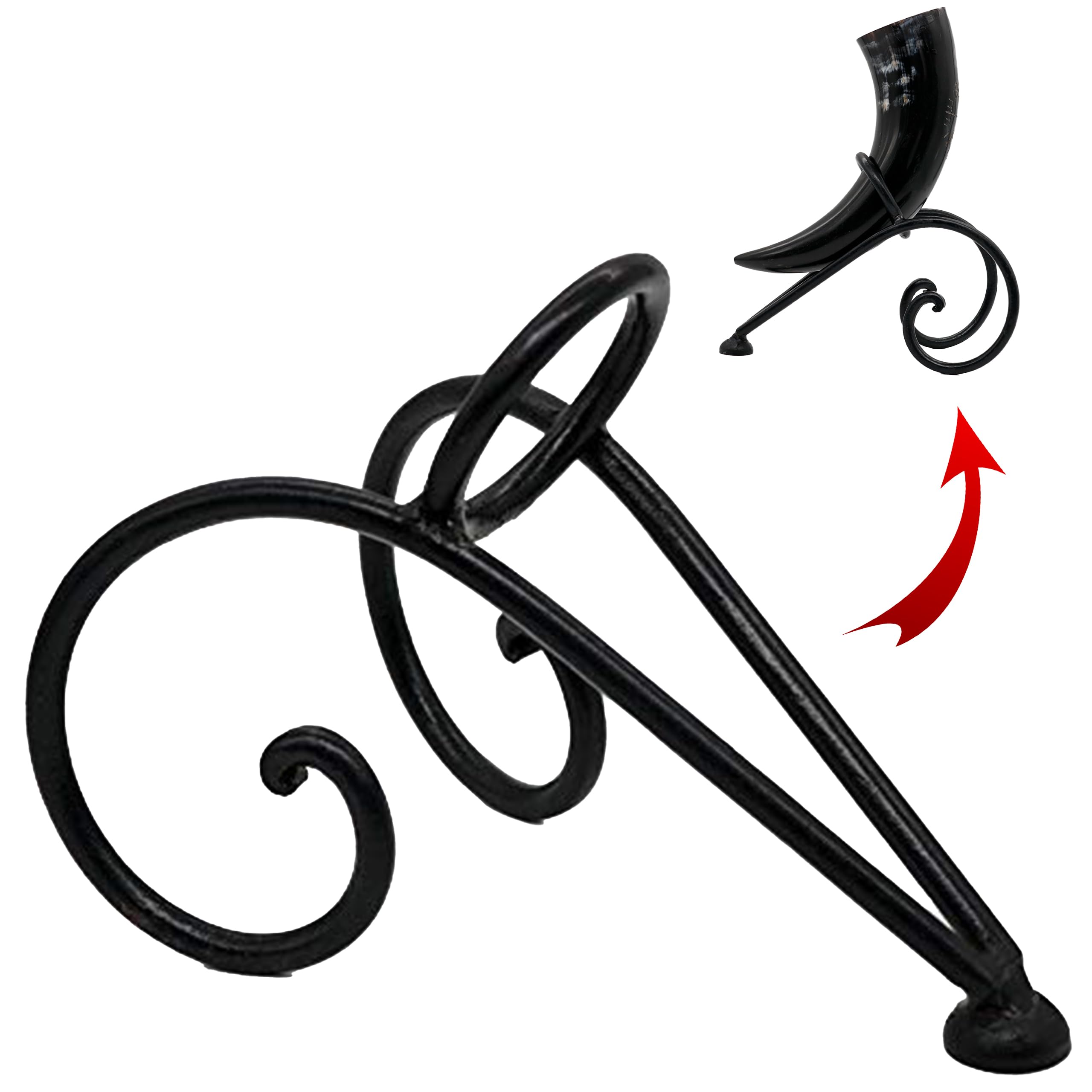 Mythrojan Hand Forged Iron Horn Stand for Drinking Horns Medieval Iron Twisted Horn Rack for Drinking Horn, Viking Mead Beer Rack for Display & Decor (8.5" x 5.5")