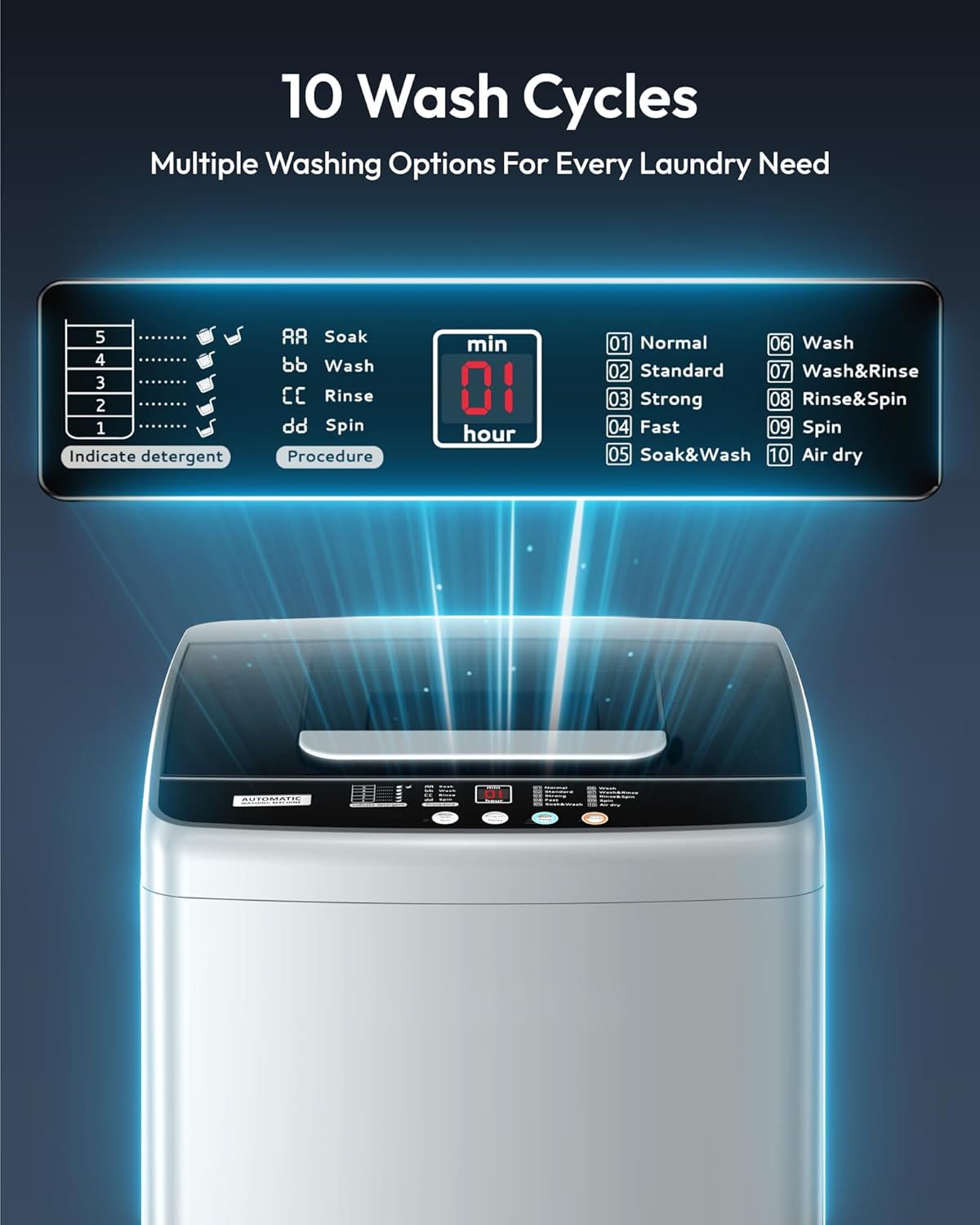 EUHOMY 1.03cu.ft Portable Washer, 8.8Lbs Capacity Small Portable Washing Machine with 10 Programs 5 Water Levels, Drain Pump and LED Display,Compact Washer for Apartments, RVs, Homes, Light Gray