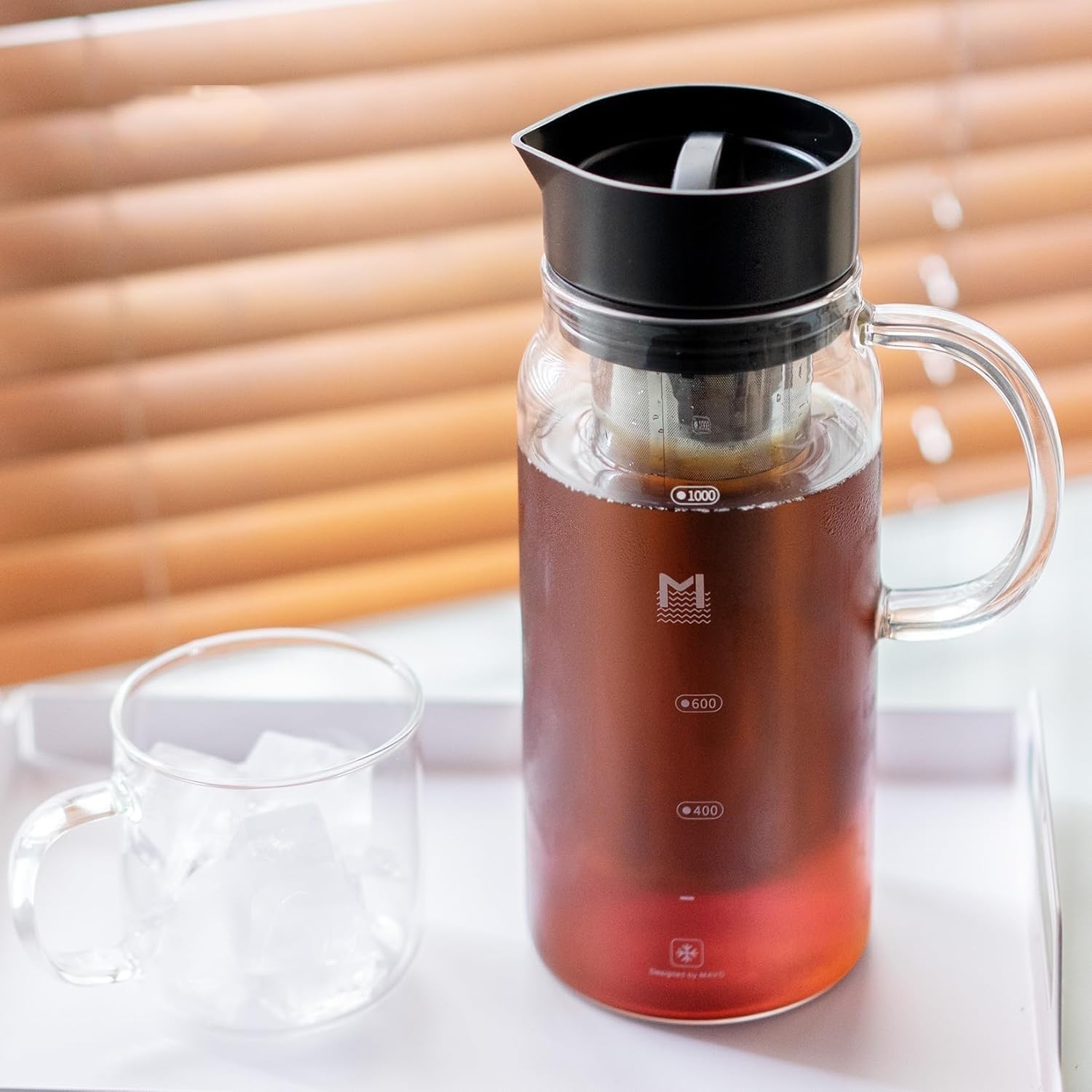 Cold Brew Coffee Maker, 34oz/1L Iced Coffee Pitcher with Removable Stainless Steel Filter, Glass Cold Brew Pitcher for Homemade Iced Coffee, Ice Tea