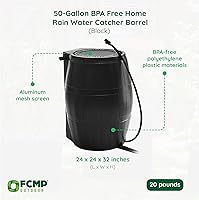 Vista 8 de FCMP Outdoor RC4000-BLK Barril recolector de agua, 50 galones, sin bisfenol A, parte trasera plana, para el hogar, almacenamiento de agua, regar