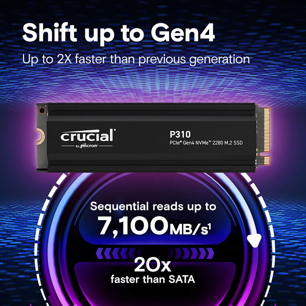 CRUCIAL - P310 - SSD interno - 4 TB - PCIe Gen4 NVMe M.2 - Con dissipatore di calore - Velocit? di lettura fino a 7100 MB/s - CT4000P310SSD5