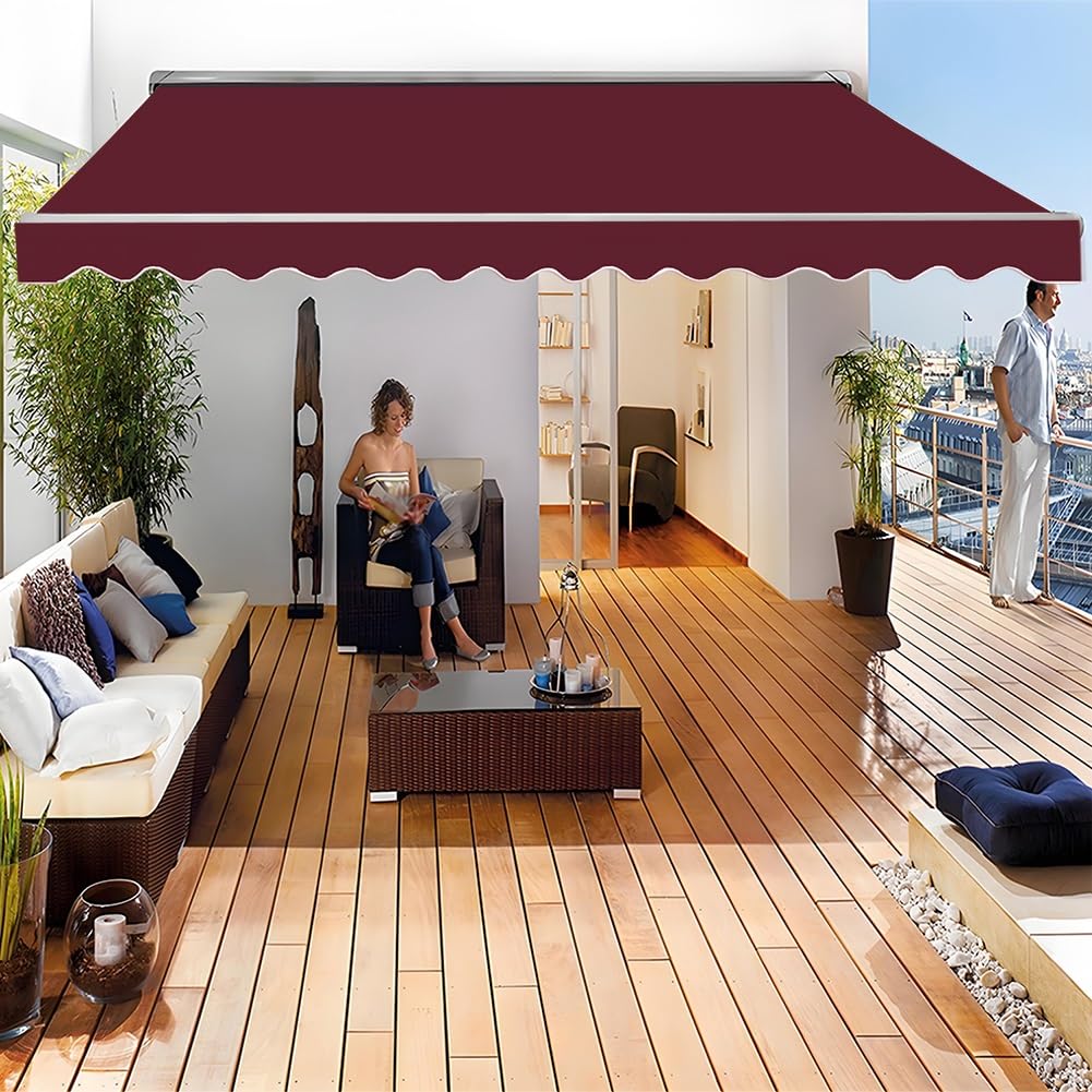 Tissu De Rechange Pour Store Banne Rétractable 2m 2.5m 3.0m 3.5m 4.0m 4.5m 5m 5.5m 6m Toile Pour Store Banne De Terrasse Toile D'Auvent Pour Extérieur tissu Pour Auvent Balcon(Vin rouge,5.5x3.50m)