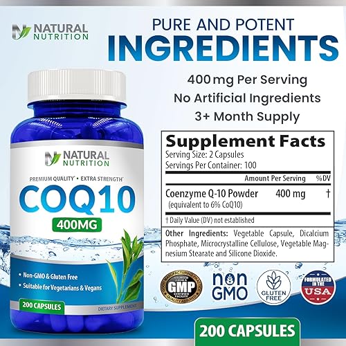 Miniatura 5 de Vitamina natural CoQ10 400 mg 200 cápsulas de máxima resistencia, alta absorción, sin gluten sin OMG