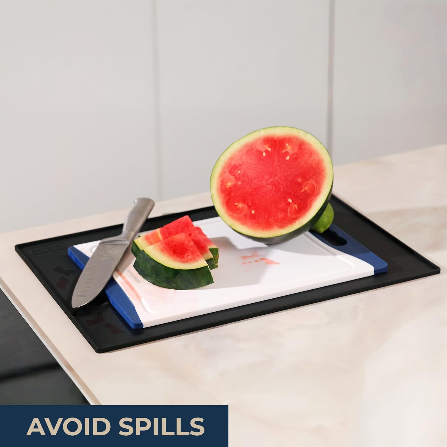 GASARÉ, Non Slip Cutting Board Mat, Grip Mat Pad, Under Kitchen Cutting Board, Raised Edges, Extra Large, Easy to Clean, 19 x 13 Inches, Black