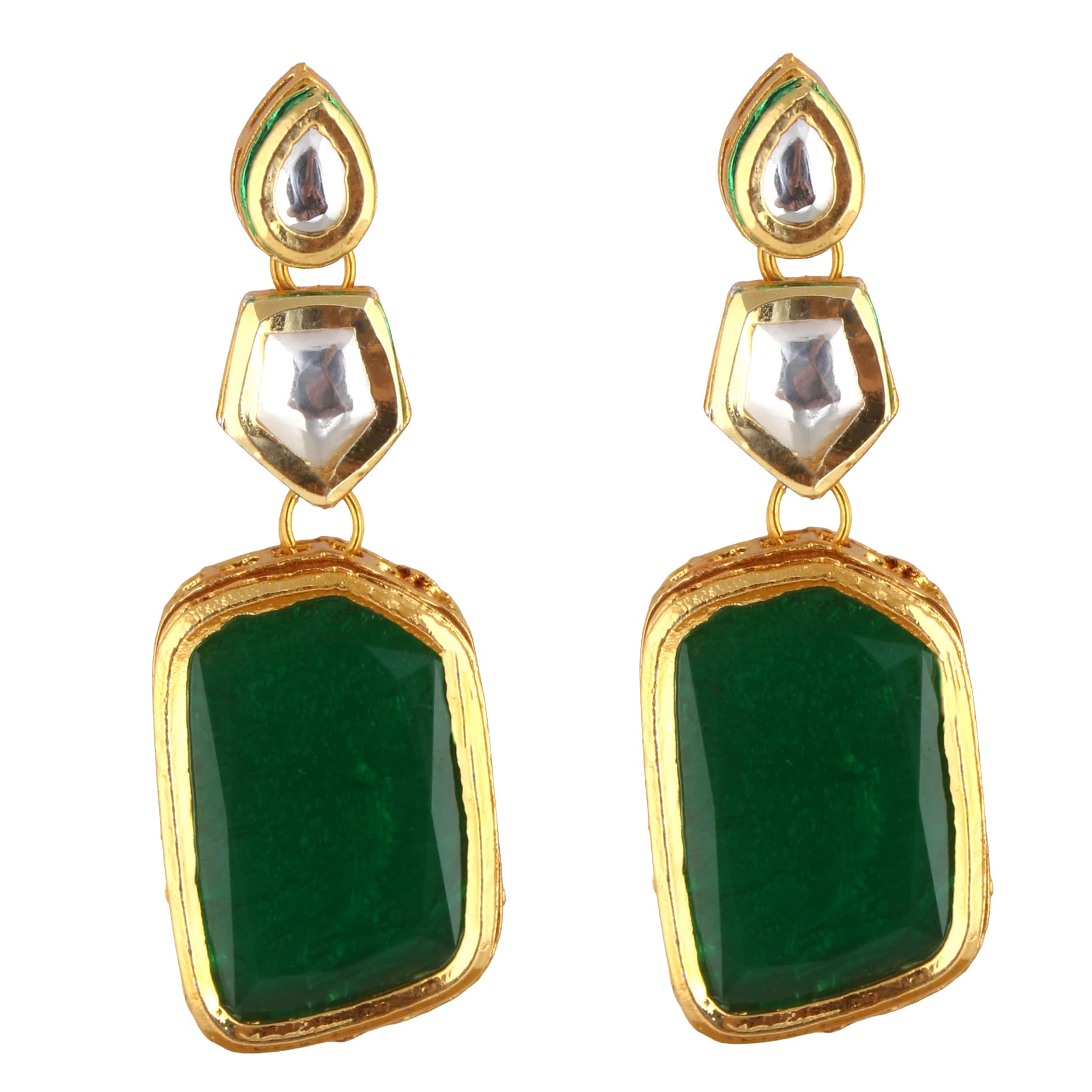 Lucky Jewellery Back Meena 18K Gold Plated Uncut Kundan Pentagon Shape Traditional Earring in Green Colour for Girls and Women (B0BL1VB6B2) Amazon Price History, Amazon Price Tracker