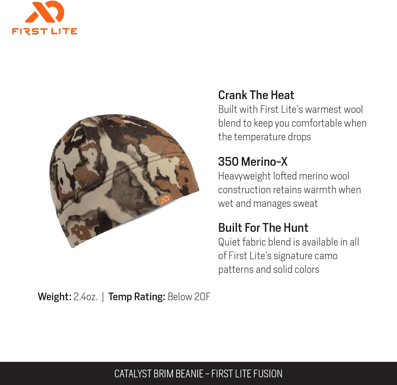 First Lite Furnace 350 Beanie - Warm Heavyweight Merino Wool Camo Hunting Hat - Image 2