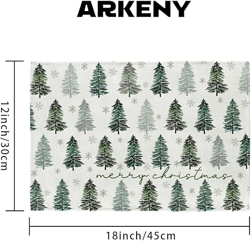 Miniatura 7 de ARKENY AP481-18 - Juego de 4 manteles individuales de Navidad de 12 x 18 pulgadas, diseño de copo de nieve de árbol verde, Navidad, vacaciones,