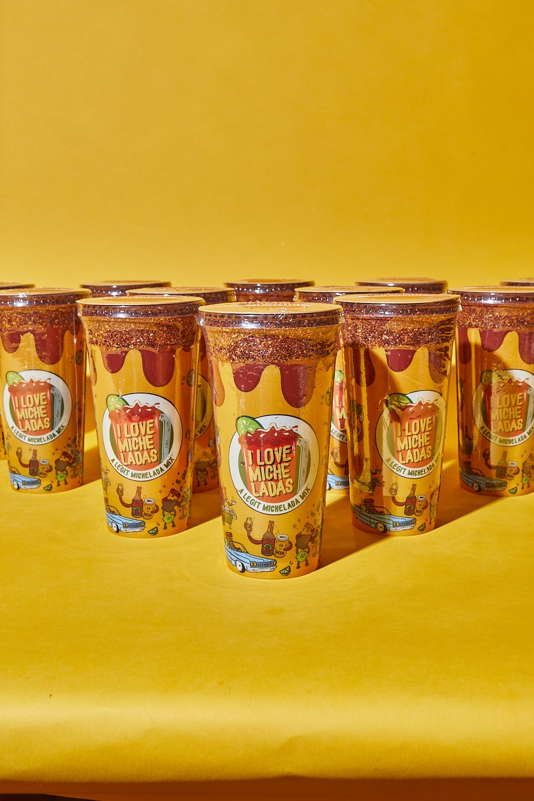 Michelada Cups, 6-pack, Pre-Rimmed, 100 ml, Reusable, Dishwasher Safe, with RED Mix and Mini Chamoy