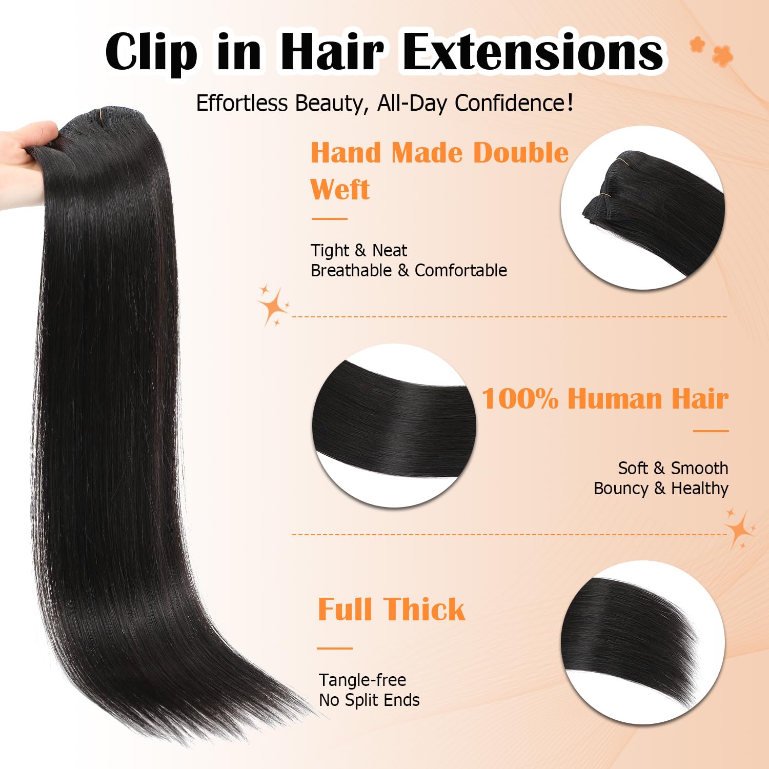 Clip in Hair Extensions Real Human Hair 18 Inch 120g 7pcs Seamless Invisible Clip in Remy Human Hair Extensions for Women Natural Black
