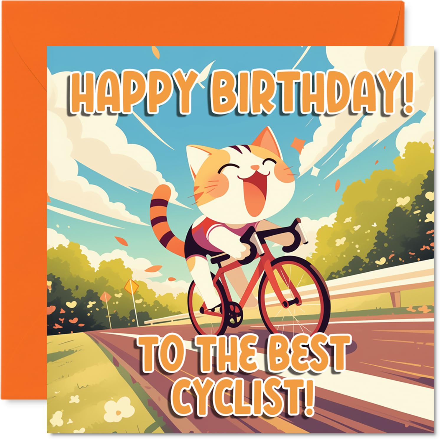 Cycling Birthday Card for Men Women - Sport Cats - Happy Birthday Card for Neighbour Daughter Husband Wife, 145mm Bday Greeting Cards
